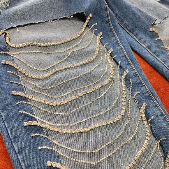 Kiwi Denim Jeans Womens Size Large Blue Color Drop Rhinestones. - Picture 8 of 16